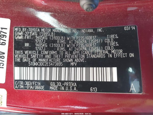 2014 TOYOTA SIENNA LE V6 8 PASSENGER — I9