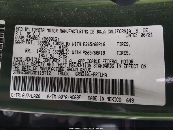 2021 TOYOTA TACOMA LIMITED — I9