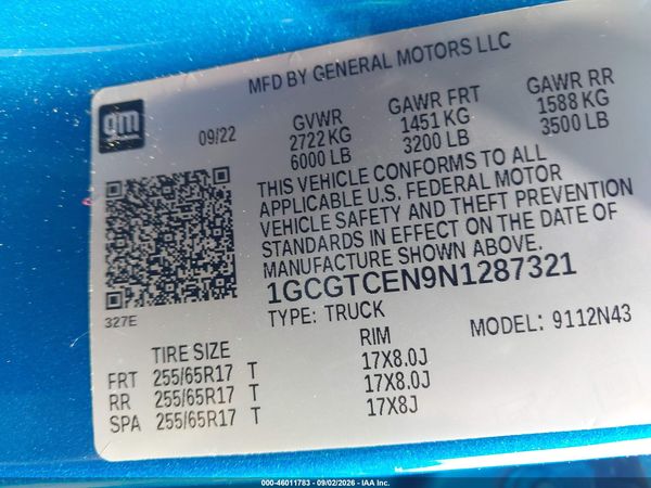 2022 CHEVROLET COLORADO 4WD  SHORT BOX LT — I9