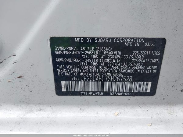 2025 SUBARU CROSSTREK Base — I9