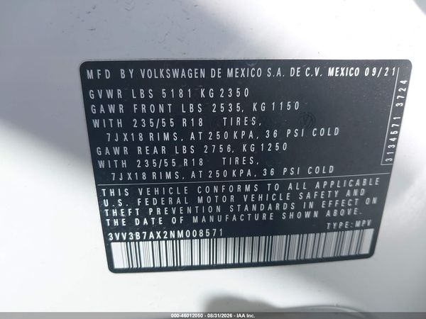 2022 VOLKSWAGEN TIGUAN 2.0T SE — I9