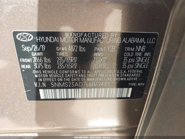 2020 HYUNDAI SANTA FE SE — I9