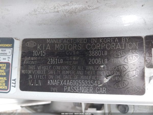 2016 KIA FORTE LX — I9