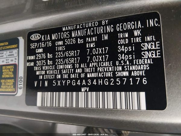 2017 KIA SORENTO 2.4L LX — I9