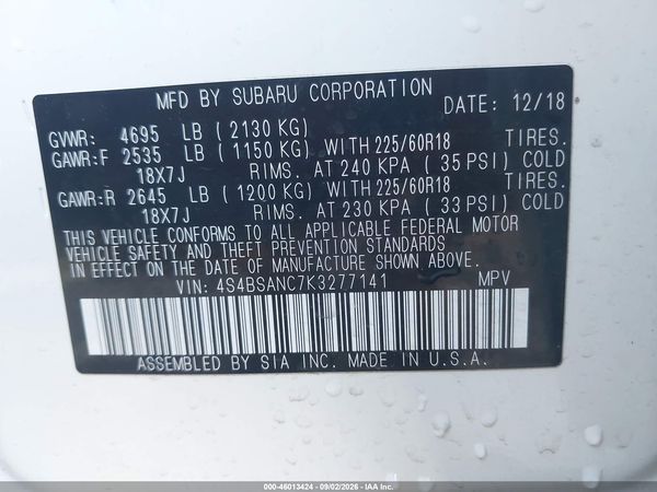 2019 SUBARU OUTBACK 2.5I LIMITED — I9