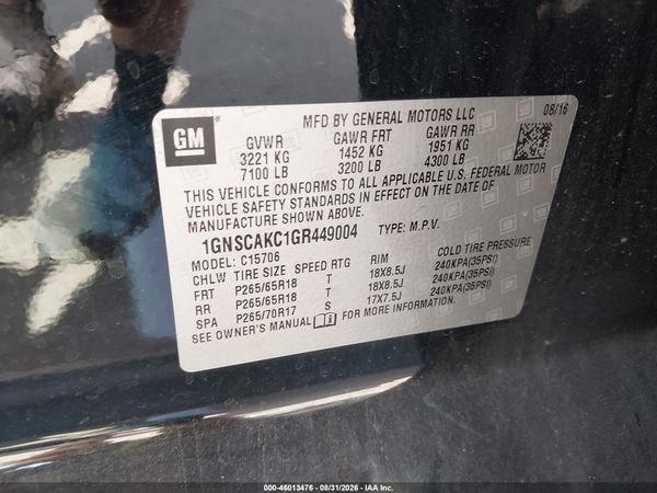 2016 CHEVROLET TAHOE LS — I9
