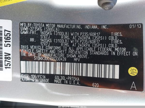2013 TOYOTA SIENNA LE V6 8 PASSENGER