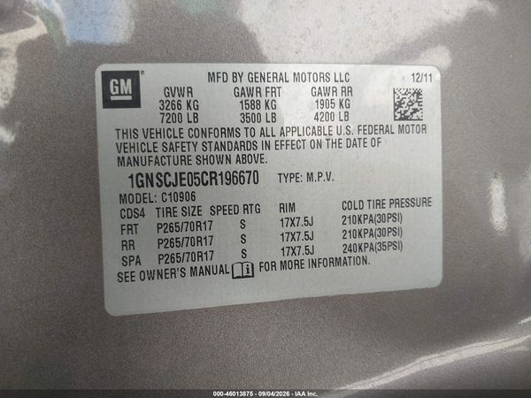 2012 CHEVROLET SUBURBAN LT — I9
