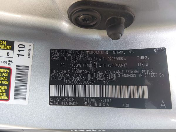 2020 TOYOTA SIENNA LE — I9