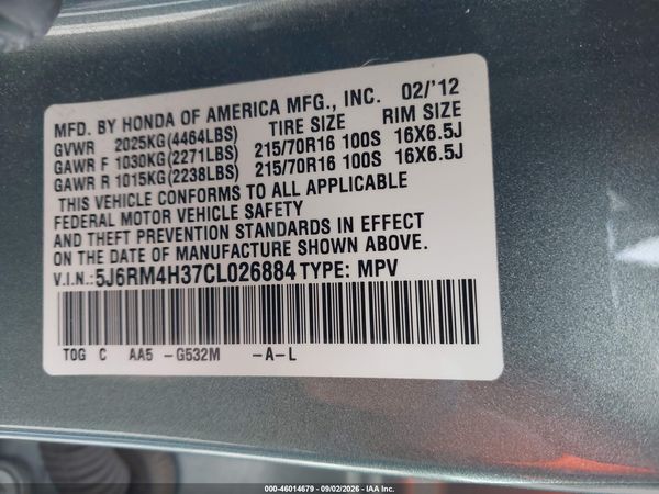 2012 HONDA CR-V LX