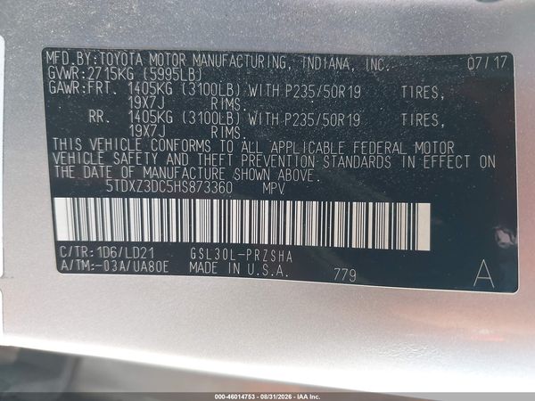 2017 TOYOTA SIENNA SE 8 PASSENGER