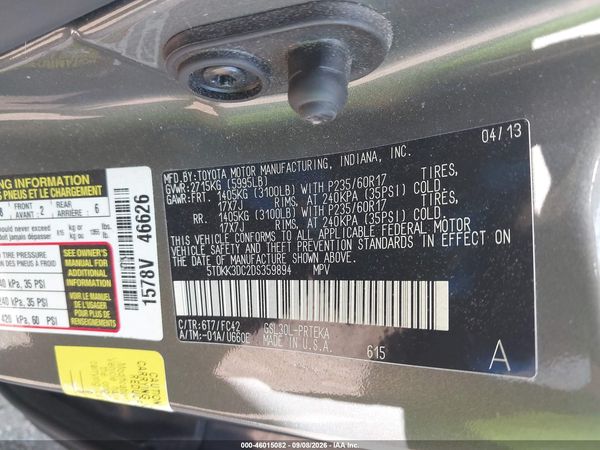 2013 TOYOTA SIENNA LE V6 8 PASSENGER