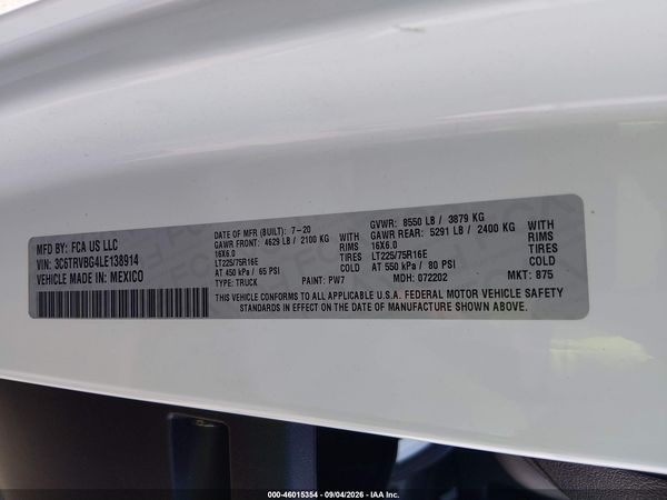 2016 RAM PROMASTER 1500 — I9