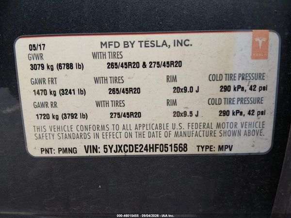 2017 TESLA MODEL X 100D/75D/90D — I9