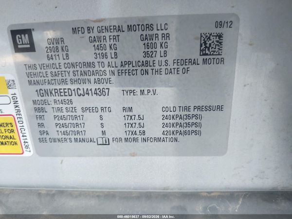 2012 CHEVROLET TRAVERSE LS — I9