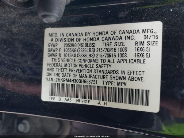 2016 HONDA CR-V LX
