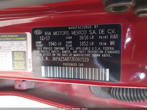2018 KIA RIO S — I9