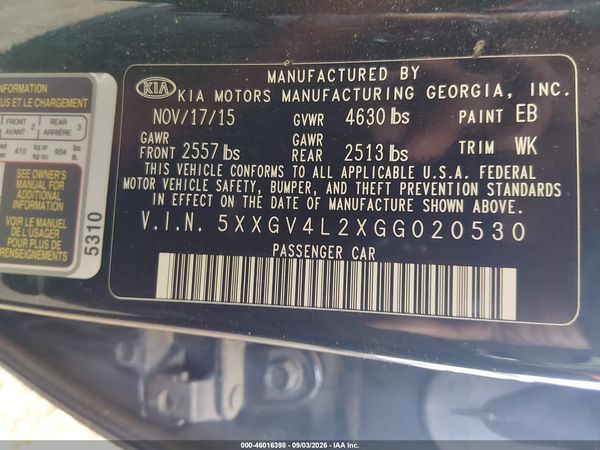2016 KIA OPTIMA SXL TURBO — I9