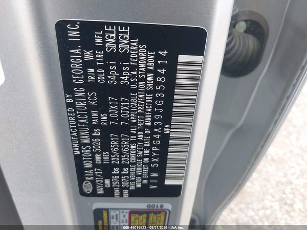 2018 KIA SORENTO 2.4L L — I9