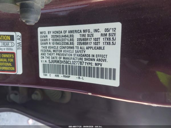 2012 HONDA CR-V EX — I9
