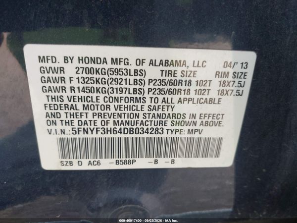 2013 HONDA PILOT EX-L — I9