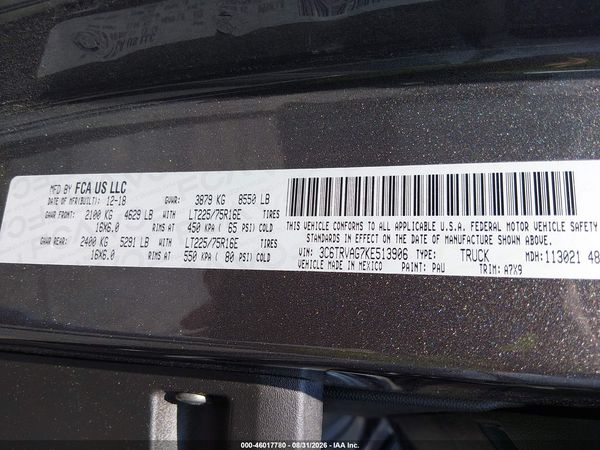 2019 RAM PROMASTER 1500 LOW ROOF 136 WB