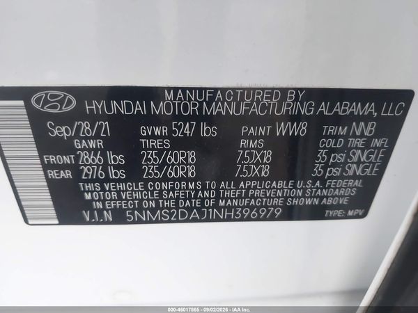 2022 HYUNDAI SANTA FE SEL — I9