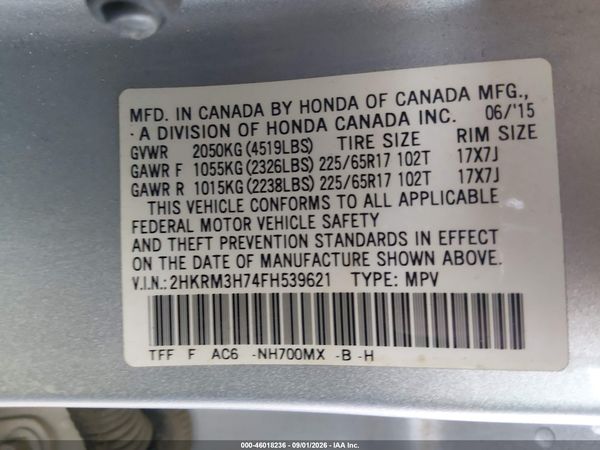 2015 HONDA CR-V EX-L — I9