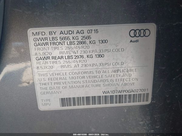2016 AUDI Q5 3.0T PREMIUM PLUS — I9