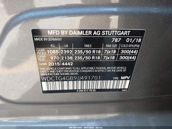 2018 MERCEDES-BENZ GLA 250 4MATIC — I9