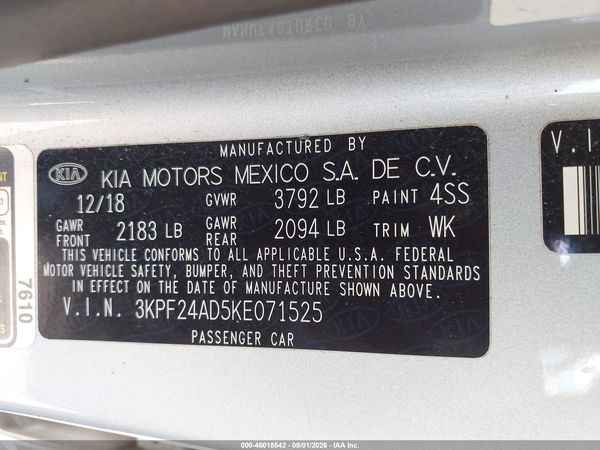 2019 KIA FORTE LXS — I9