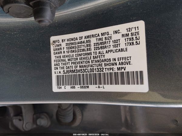 2012 HONDA CR-V EX — I9