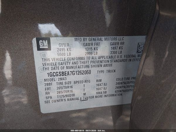 2016 CHEVROLET COLORADO WT — I9