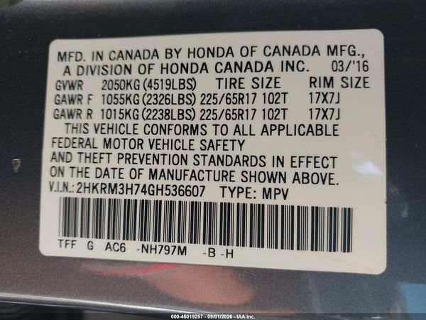 2016 HONDA CR-V EX-L — I9
