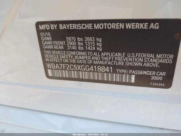 2016 BMW 750I XDRIVE