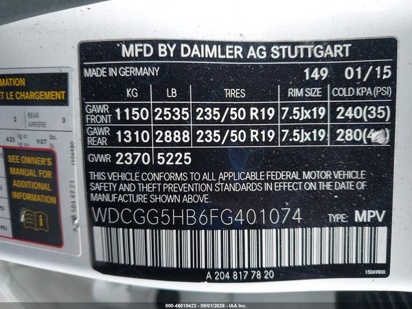 2015 MERCEDES-BENZ GLK 350 GLK350 — I9