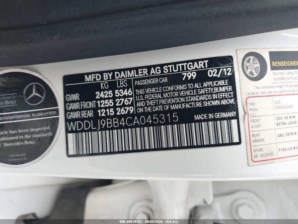2012 MERCEDES-BENZ CLS 550 4MATIC — I9