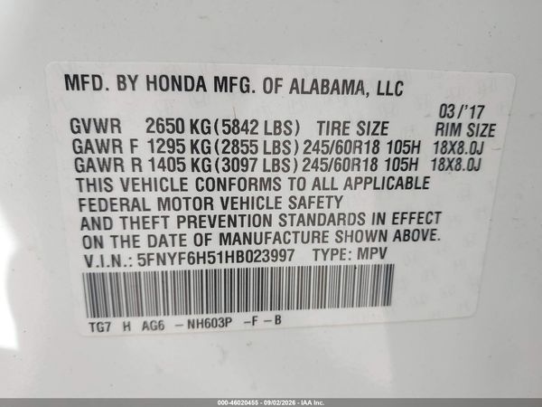 2017 HONDA PILOT EX-L