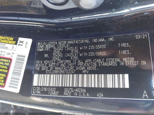 2021 TOYOTA HIGHLANDER XSE — I9