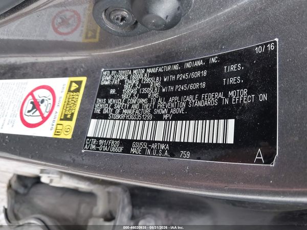 2016 TOYOTA HIGHLANDER LE V6