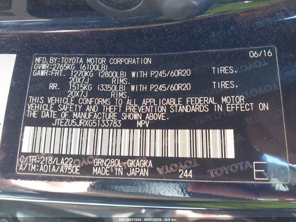 2016 TOYOTA 4RUNNER LIMITED/SR5/SR5 PREMIUM