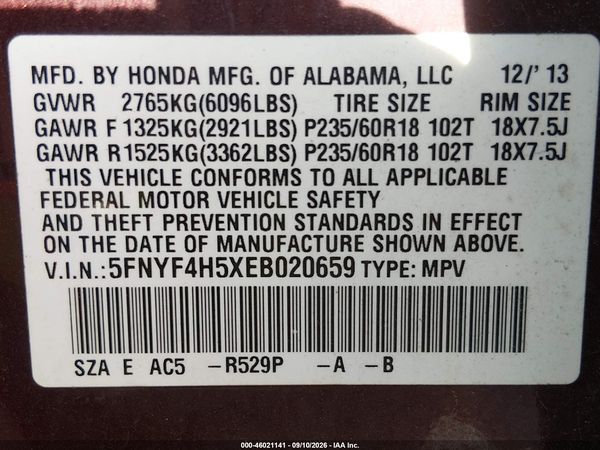 2014 HONDA PILOT EX-L — I9
