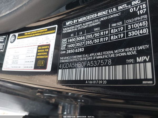 2015 MERCEDES-BENZ ML 350 4MATIC — I9