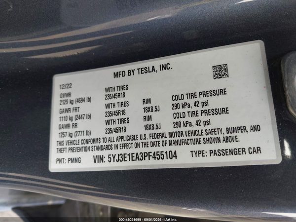 2023 TESLA MODEL 3 REAR-WHEEL DRIVE