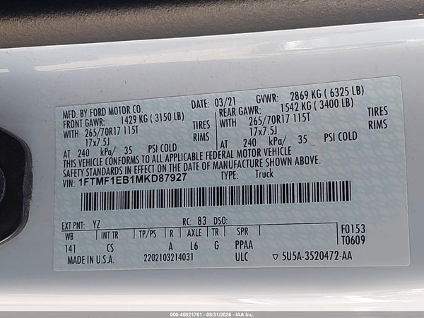 2021 FORD F-150 XL
