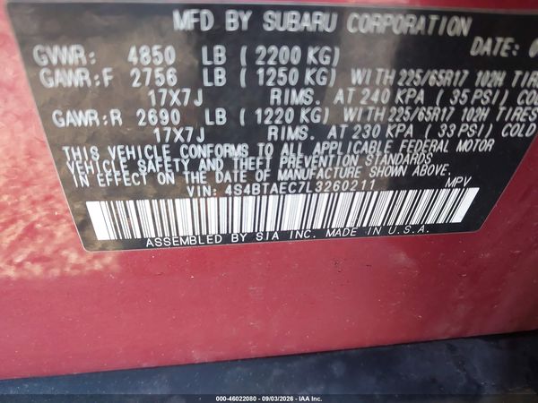 2020 SUBARU OUTBACK PREMIUM — I9