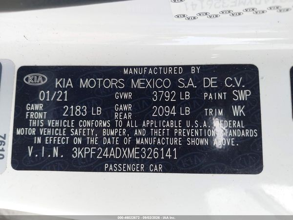 2021 KIA FORTE LXS — I9