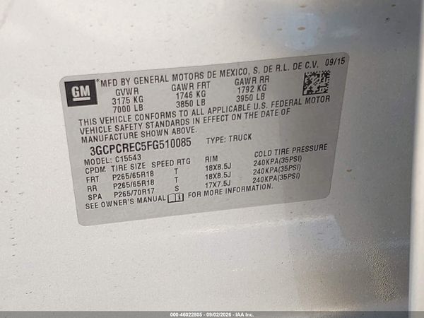 2015 CHEVROLET SILVERADO 1500 LT — I9