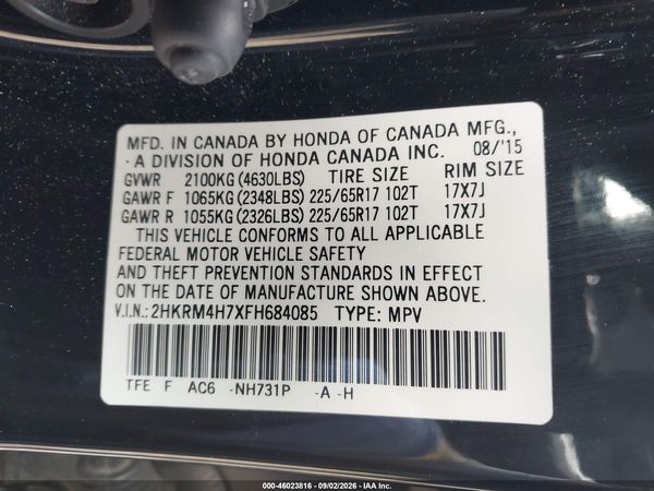 2015 HONDA CR-V EX-L — I9
