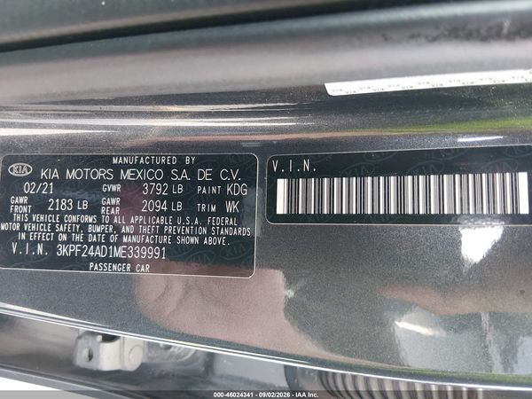 2021 KIA FORTE FE — I9